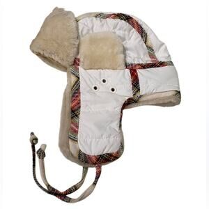 J.Crew White Tartan Shearling Plaid Trapper Hat with Ear Flaps WITHMOONS Plaid Check Pattern Ear Flap Cap Trapper Hat  main image 4